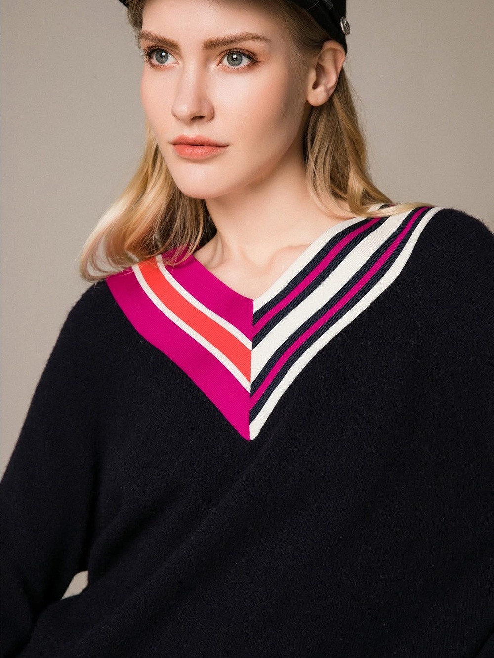 Sandro Nepeta Striped V-Neck Wool Sweater